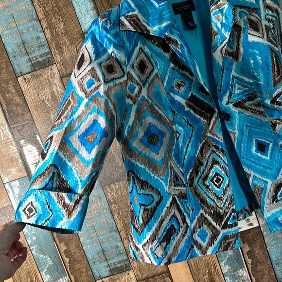 Investments Petites 4P blue shiny 3/4 blazer jacket - Picture 6 of 16